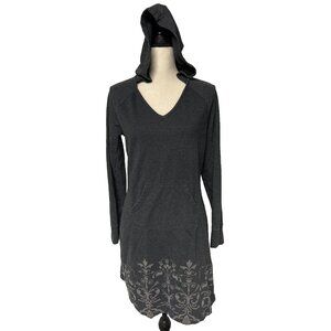 Prana Mandie Hooded Long Sleeve Dress Gray Patterned Casual S